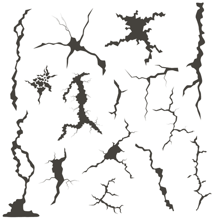 Realistic crack patterns for wall, glass or ground. crevice icons. Vector illustrationのイラスト素材