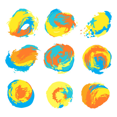 Set of hand drawn ink circles. Decorative elements blots. Colorful spot. Isolated on white background. Vector illustration.のイラスト素材