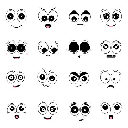 Cartoon eyes and mouths. Set of Emotions on the face. Smile characters vector illustration.のイラスト素材