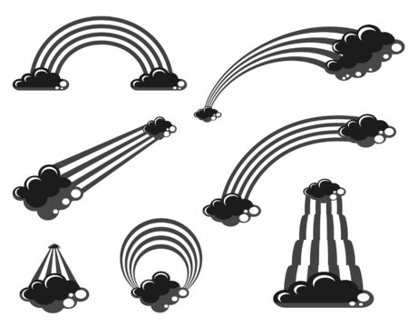 Silhouette of a rainbow and clouds. Black and white rainbow arches.  Isolated on white background. Vector illustration.のイラスト素材