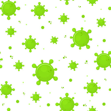 Virus seamless pattern. Infection flat design. Toxic green virus. dangerous microorganisms. Vector illustrationのイラスト素材