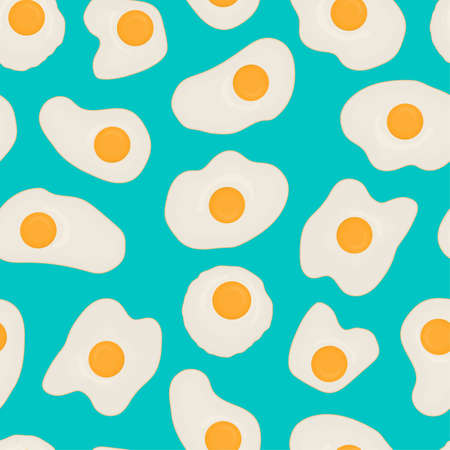 Scrambled eggs seamless pattern. Blue background breakfast. Fried egg endless. Flat vector illustration.のイラスト素材