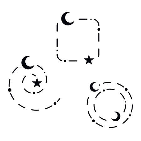 Moon crescent with stars. Celestial frame. Mystical square and round border. Ramadan kareem. Vector illustration.のイラスト素材