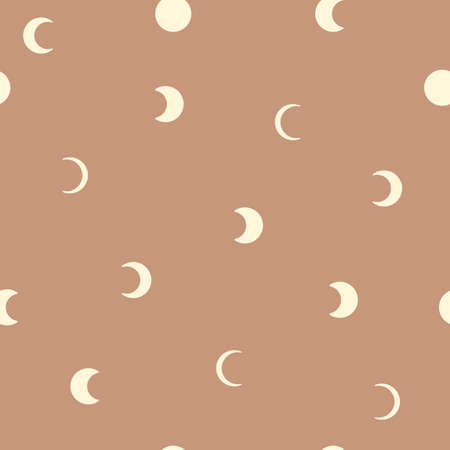 Moon seamless pattern. Celestial brown background. Yellow Crescent moon and stars cover. Luna phase. Vector illustration.のイラスト素材