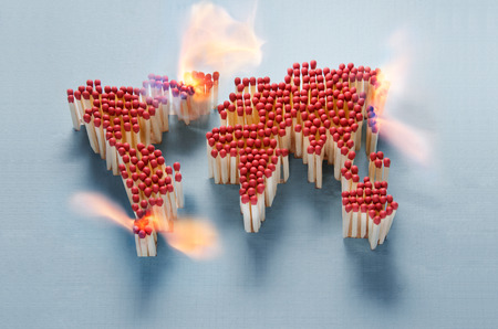 World map made of matches waiting for a sparkの写真素材
