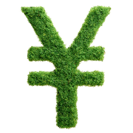 Grass growing in the shape of yen symbol. Clean eco friendly economy.の写真素材
