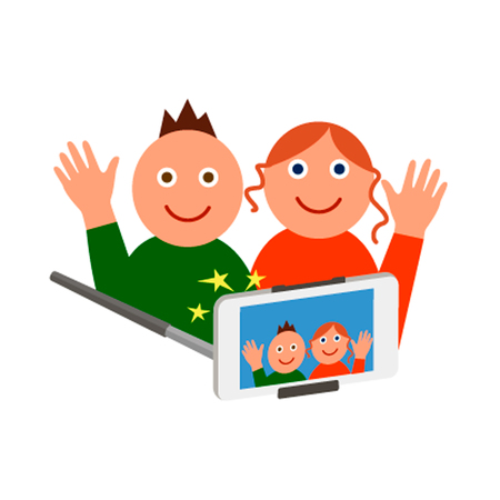 Monopod Selfie man. Self Portrait Tool For Smartphone.のイラスト素材