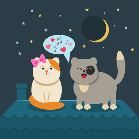 Cat lovers cat sings a song. The concept of love for Valentine's Day. flat vector illustrationのイラスト素材
