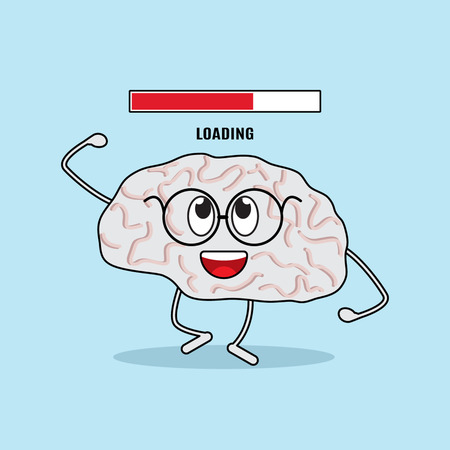 Funny character of the brain is loaded. The concept of the human brain works in a cartoon style. flat vector illustrationのイラスト素材