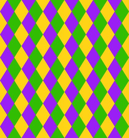 Mardi Gras seamless pattern, vector illustration with green and purple white yellow diamond. Flat template.のイラスト素材