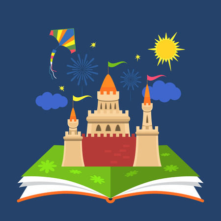 The concept of the book of fairy tales. Magical characters in the pages. flat vector illustration isolationのイラスト素材