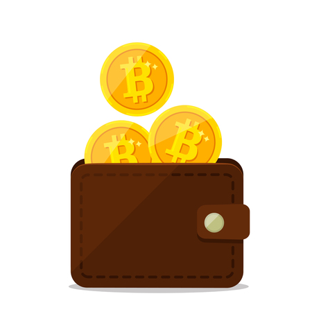 gold bitcoins in a leather purse.のイラスト素材