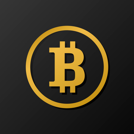 Modern electoron money - crypto currency bitcoin. Golden bitcoin icon on a dark background.のイラスト素材