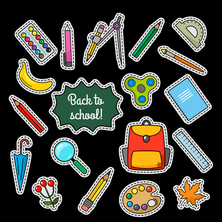 Vector patch set - 80s-90s style design. Concept "back, to school!" Flat Vector illustration isolatedのイラスト素材
