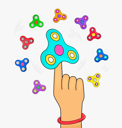 A fashionable congratulatory banner with information about Spinning Spinner. Flat Vector Illustration in cartoon styleのイラスト素材