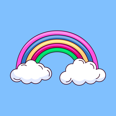 Funny rainbow with clouds in the cartoon style. Flat isolated vector illustrationのイラスト素材