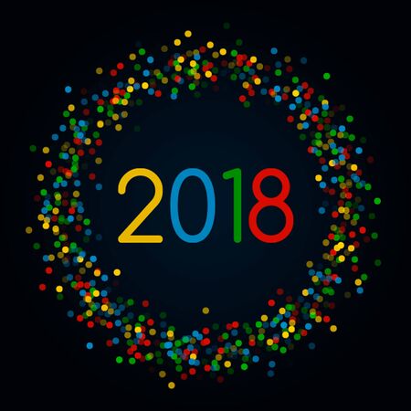 Happy New Year 2018. Greeting card, poster, brochure template in a round frame. Vector illustration.