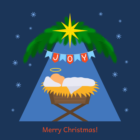 The baby Jesus was born. greeting card or banner. flat vector illustrationのイラスト素材