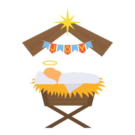 The baby Jesus was born. greeting card or banner. black and white backgroundのイラスト素材