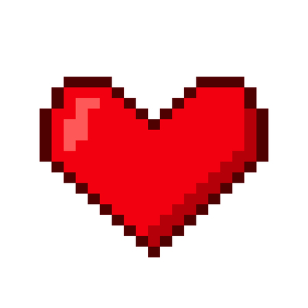 Pixel heart icon in modern game style. black and white backgroundのイラスト素材
