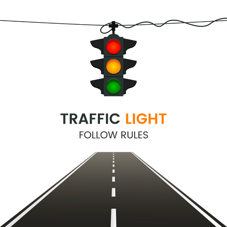 Straight road disappearing into perspective with modern hanging lights vector illustrationのイラスト素材