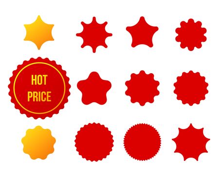 Best for sale sticker, price tag, quality mark. Red postage stamps. A collection of different colored star stickers. flat vector illustrationのイラスト素材