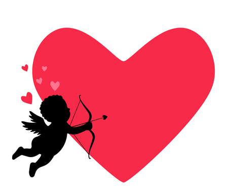 Cupid of love with an arrow and an onion. the silhouette of the ancient mythology of fantasy. flat vector illustration isolated on white background. Valentine's day conceptのイラスト素材