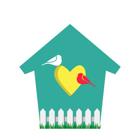 A cute birdhouse with birds and grass. concept of spring and love. vector illustrationのイラスト素材