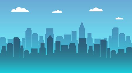 Modern city silhouette seamless pattern on a sky background with clouds. vector illustration. Construction of city buildings.のイラスト素材