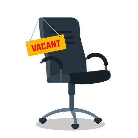 Office workplace, with a quote on paper "Vacancy". flat vector illustration isolated on white background. Convenient office armchair of the bossのイラスト素材