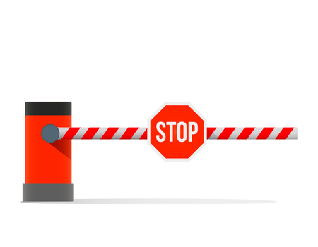 A car barrier with the sign "stop". black and white backgroundのイラスト素材