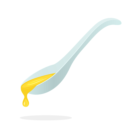 Spoon vegetable olive oil with a drop. flat vector illustration with shadow isolated on white backgroundのイラスト素材