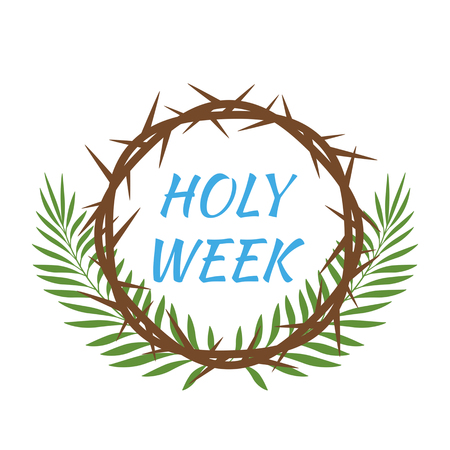 Christian banner "holy week" with thorns wreath of Jesus Christ and palm branches. Vector illustration. concept of Easterのイラスト素材