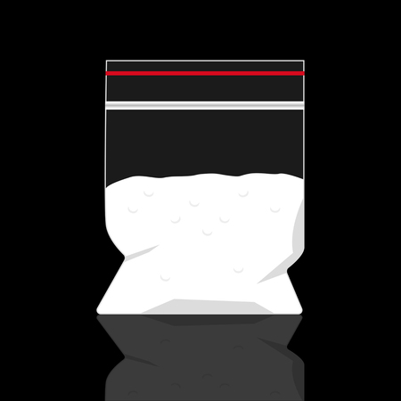 A polyethylene bag with a dose of cocaine. The concept of the fight against drugs. vector illustration isolated on a dark backgroundのイラスト素材