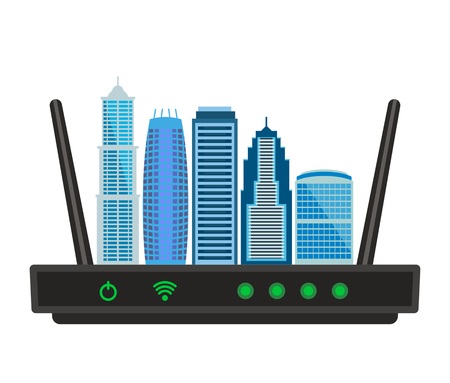 The concept of an Internet connection of a large city with skyscrapers.のイラスト素材