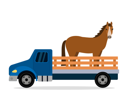 A farm truck carries a horse. animal vector illustration isolated on white background animalのイラスト素材