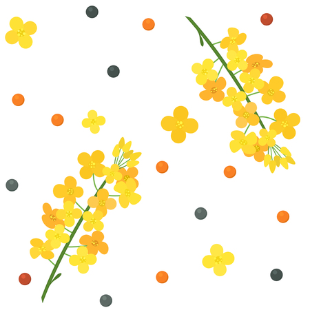 Branches, flowers and rapeseed. Seamless pattern. flat vectorのイラスト素材