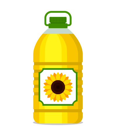 A large plastic bottle of sunflower oil with an emblem. black and white backgroundのイラスト素材