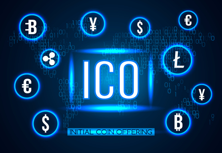 Modern techno banner ICO. Sale and production of crypto. vector illustrationのイラスト素材