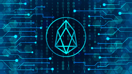 a new crypto currency, to replace bitcoin. Icon of the sign of EOS on the background of crypto-currency mining. vector illustration concept of blocking and earnings on the Internet onlineのイラスト素材