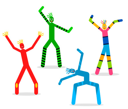 A set of dancing inflatable figures isolated on white backgroundのイラスト素材