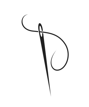 Sewing needle and thread silhouette. The concept of tailoring, atelier or embroidery. black and white backgroundのイラスト素材