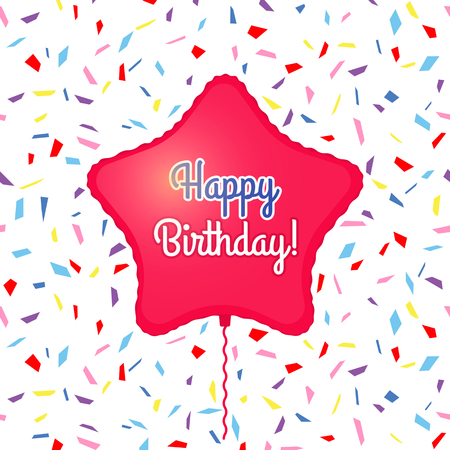 Greeting card with a gel ball in the form of a star. Birthday. Vector cartoon style illustrationのイラスト素材