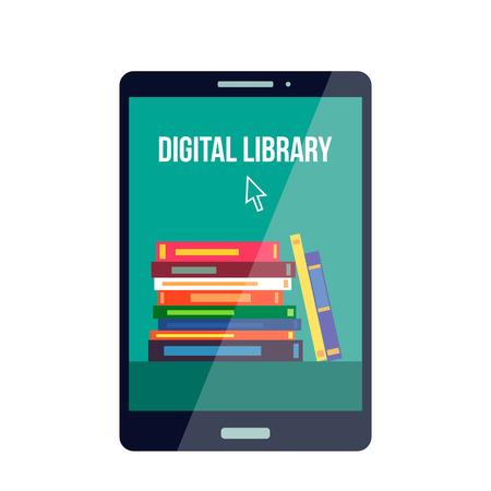 Mobile online, library in the smartphone. Book online store. E-book concept.plan vector illustrationのイラスト素材