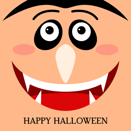 A funny Count of Dracula with fangs and a terrible smile. Happy Halloween! greeting card or invitation. flat vector illustrationのイラスト素材