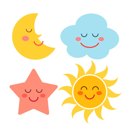 a set of celestial characters - cloud, star, sun, month.のイラスト素材