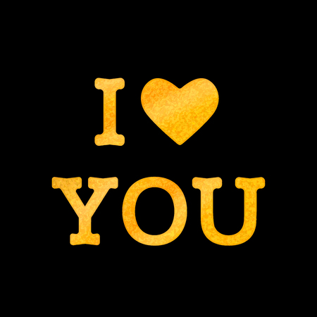 scratched golden inscription "I love you" with hearts in grunge and vintage style. Greeting card for Valentine's day, wedding, engagement. flat vector illustration isolated on black background - Vector illustrationのイラスト素材