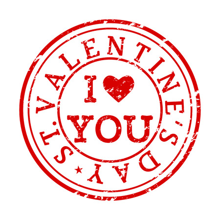 Shabby stamp with heart and the text I love you for valentines day. Flat vector illustration isolated on white backgroundのイラスト素材