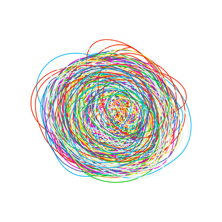 A tangled tangle of lines of thought. pattern of chaos and mess for print. flat vector illustration isolated on white backgroundのイラスト素材