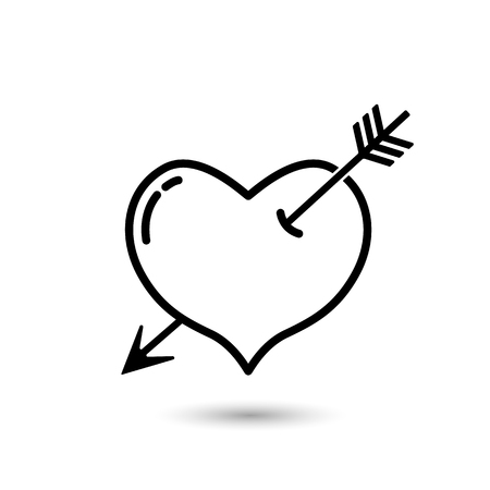 modern icon of a heart pierced by an arrow in a linear style. flat vector illustration isolated on white backgroundのイラスト素材